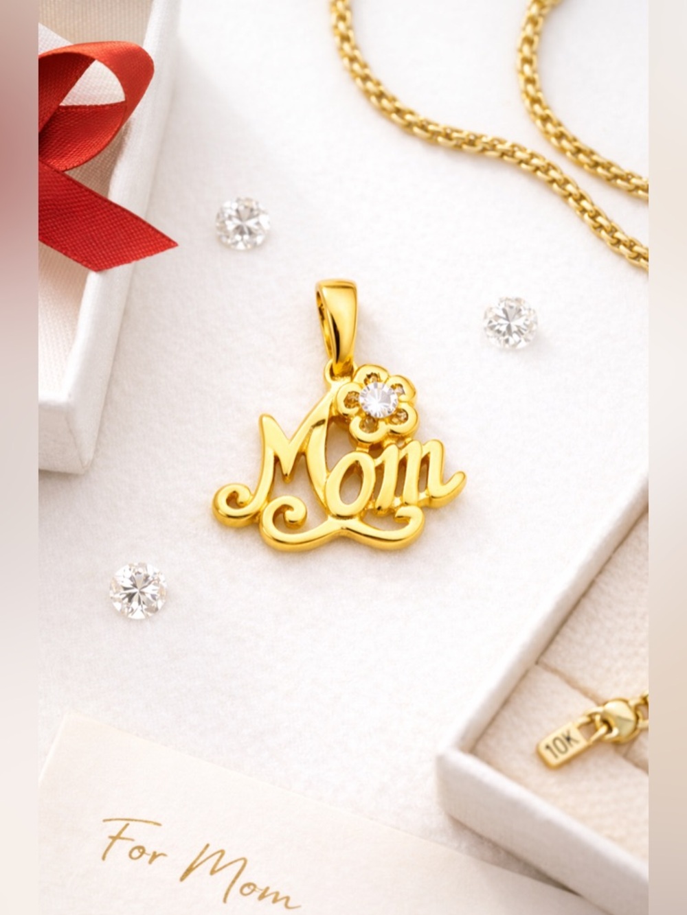 10K Gold 'Mom' Script Pendant Necklace - Elegant Mother's Day Gift
